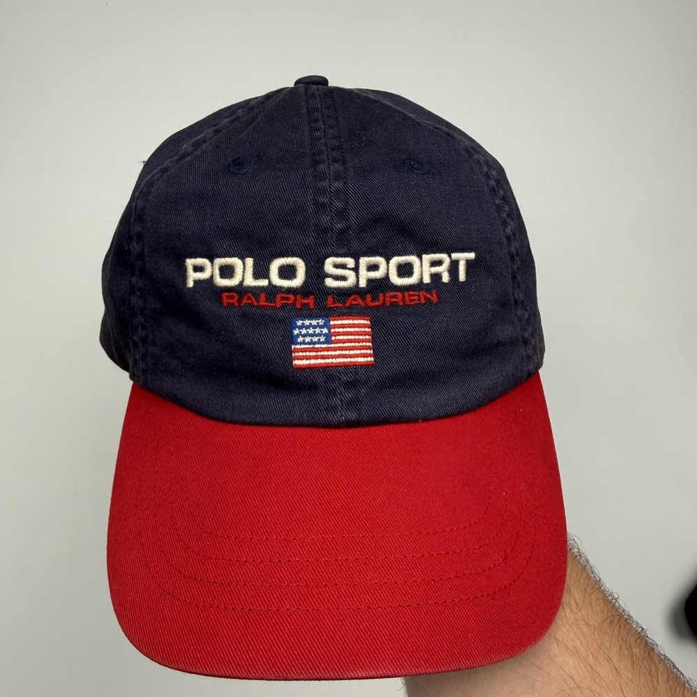 Polo Ralph Lauren Polo Sport Hat Cap Strap Back One Size Blue USA Flag Mens